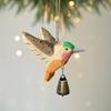 Hand-Carved Wooden Hummingbird Figurine with Bell Handmade Bird Art Carved Small Animal Garden Statue Mini Wildlife Sculpture
