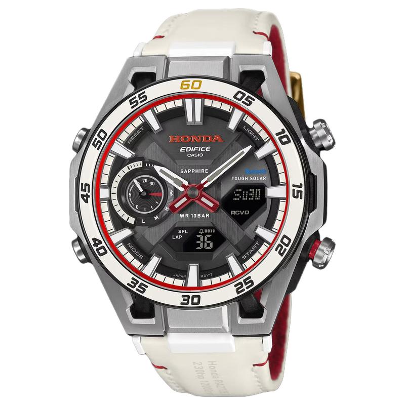Casio EDIFICE 100 метров водонепроницаемые, на солнечных батареях, кварцевые, ремешок из натуральной кожи, мужские часы, серый циферблат, ECB-2300HR-1A