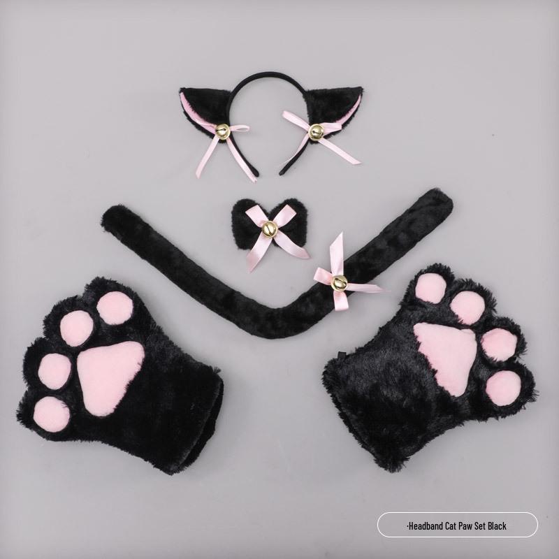 Милый кошачий косплей-набор: Ободок с кошачьими ушками, перчатки-лапки и аксессуар-хвост