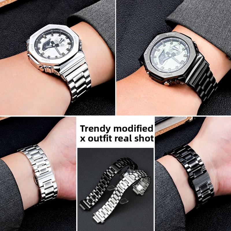 Модифицированный ремешок GA2100 для Casio G-SHOCK GA-2100 GA2110 GA-B2100 Металлический цельный ремешок из нержавеющей стали Аксессуары для мужских часов