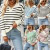 2023 European and American Style Women's Casual Striped Lapel Sweater