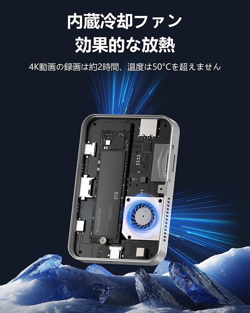 MiliPow Magnetic Hub NVMe Case Cooling 10Gbps Data 100W Power Card Docking Station 7-in-1 USB-C (with Fan), Transfer, 4K@60Hz HDMI, Delivery, SD/TF
