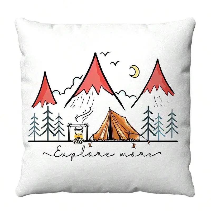 Camping Car Printed Pillow Case for Home Sofa Decoration Cartoon Cushion Cover Lounge Office Chair Car Seat Peachskin Pillowcase