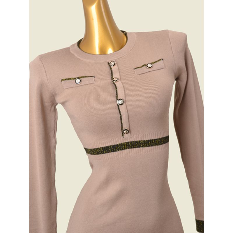 Color Matching Ladies Long Sleeves Bodycon Dress Fashion Wind Early Autumn New Arrival Silm Chest Showing Classic Style Knitting Dress