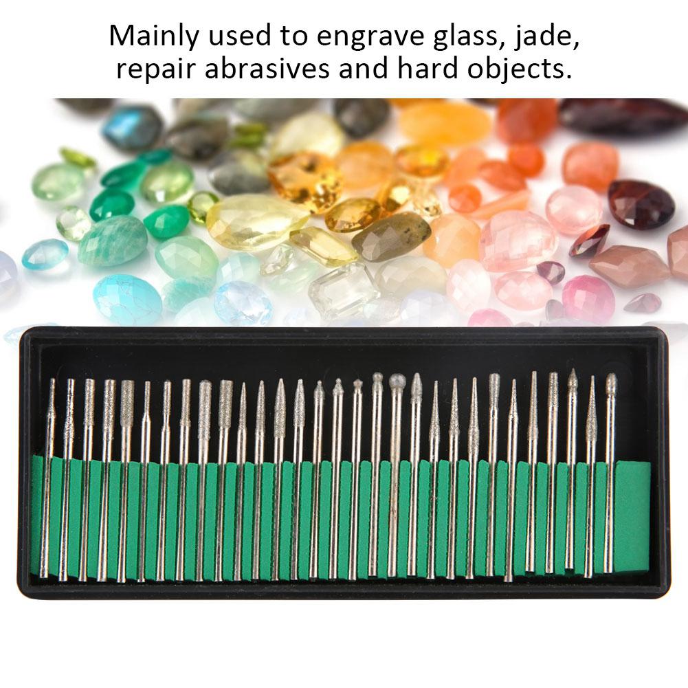 30 шт алмазный хвостовик шлифовальные вращающиеся сверла набор стеклянных нефритовых ювелирных изделий гравировка резьба инструменты