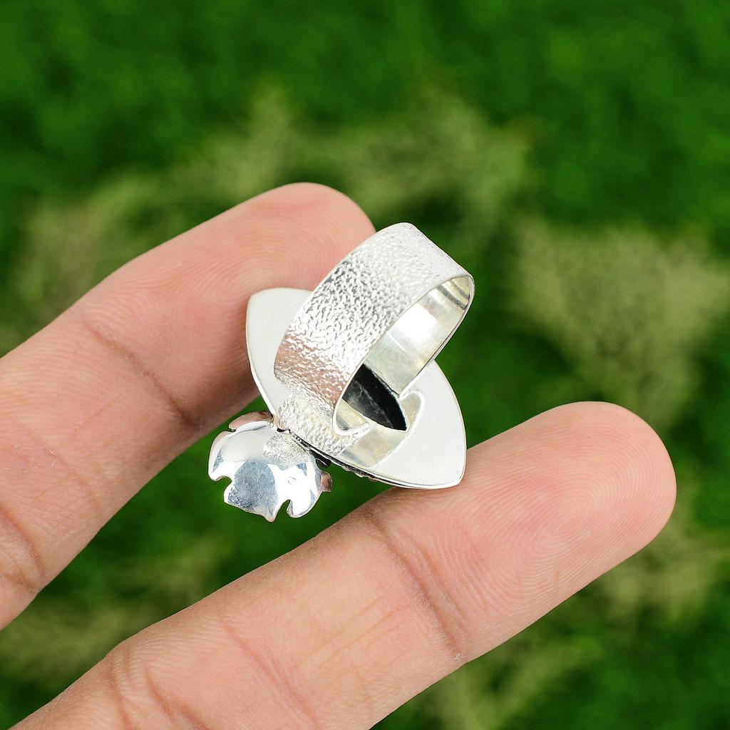 Natural Pietersite Gemstone Stackable Flower Blue Ring Size 8 925 Silver