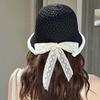 Temperament Knitted Bucket Hat Hollow Out French Style Bow Fisherman Hat Breathable Solid Color Sun Protection Cap Outdoor