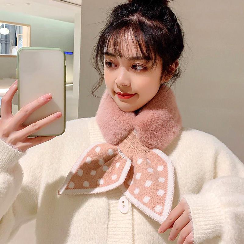 1PC Soft Shawl Outdoor Windproof Winter Warm Cold-proof Plush Scarves Super Soft Furry Scarf Faux Fur Polka Dot