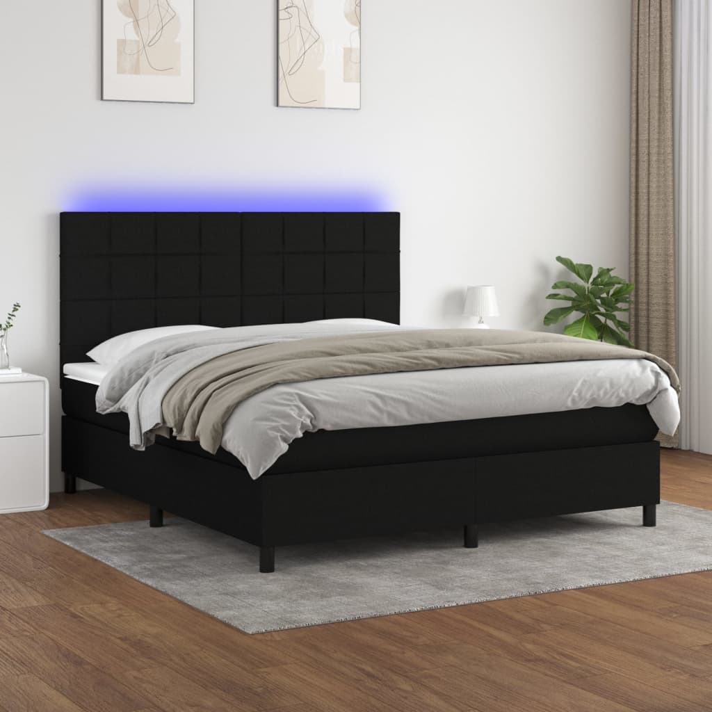 Box Spring Bed with Mattress & LED Black 160x200 cm Fabric