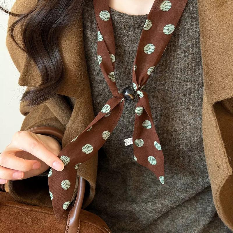 Vintage Polka Dot Chiffon Beaded Scarf For Women Lightweight Sheer Neck Scarf Fashion Accessory For Summer Daily Wear & Outfits