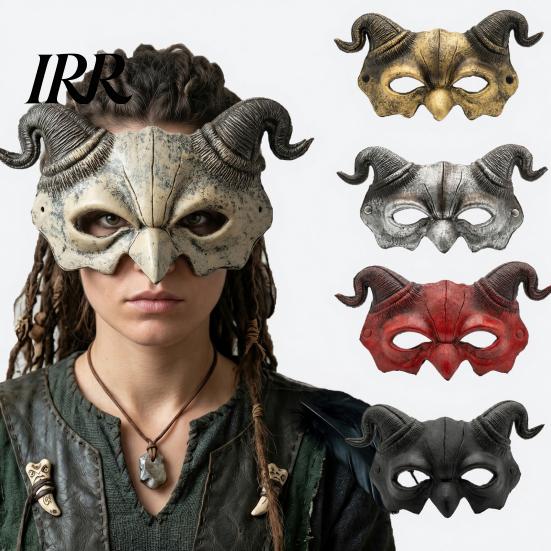 Gothic Cosplay Mask Halloween Ram Horn Demon Mask, Horror Devil Half Face Lightweight Masquerade for Costume Party Vintage