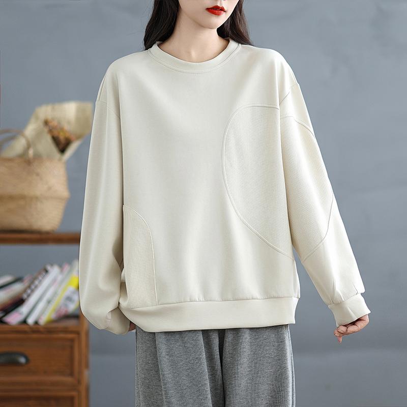 DIMANAF 2025 Women Spring Plus Size Pullover Long Sleeve Tops Tees Solid O-Neck Casual Lady Loose Shirt Oversize