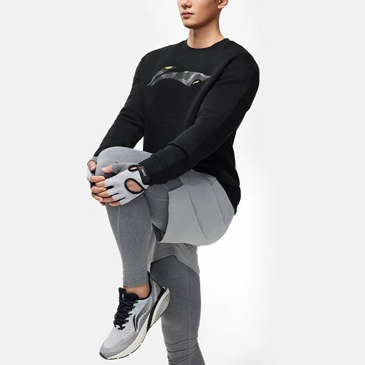 Li-Ning Мужская толстовка Fitness Series с круглым вырезом и большим логотипом, однотонная, черная AWDU103-1