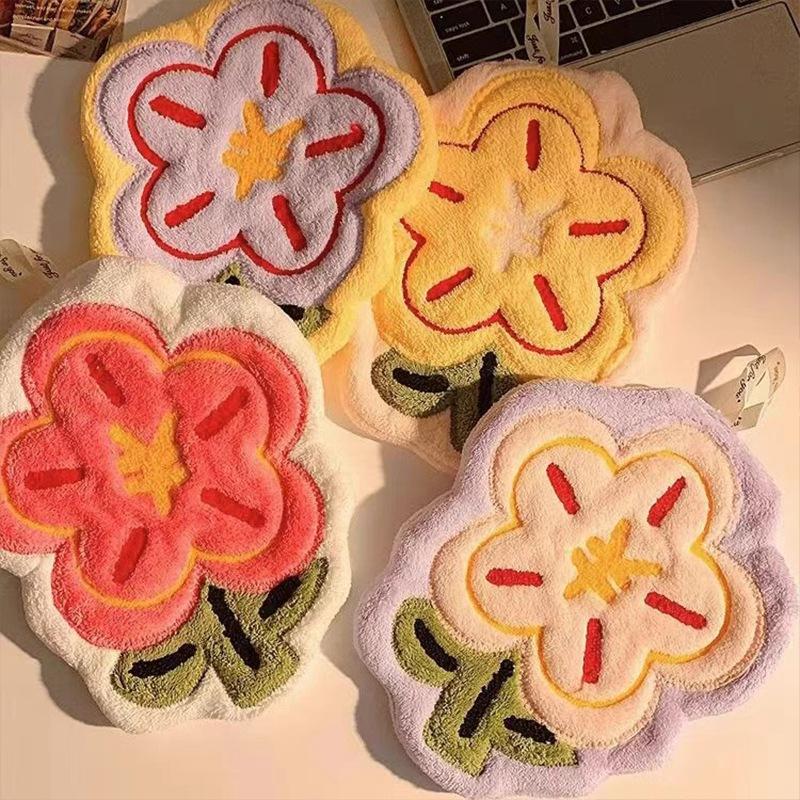 Flower Shape Hand Towel Super Absorbent Cleaning Cloth Bathroom Kitchen Hanging Hand Wipe Thicken Handkerchief Dishcloth