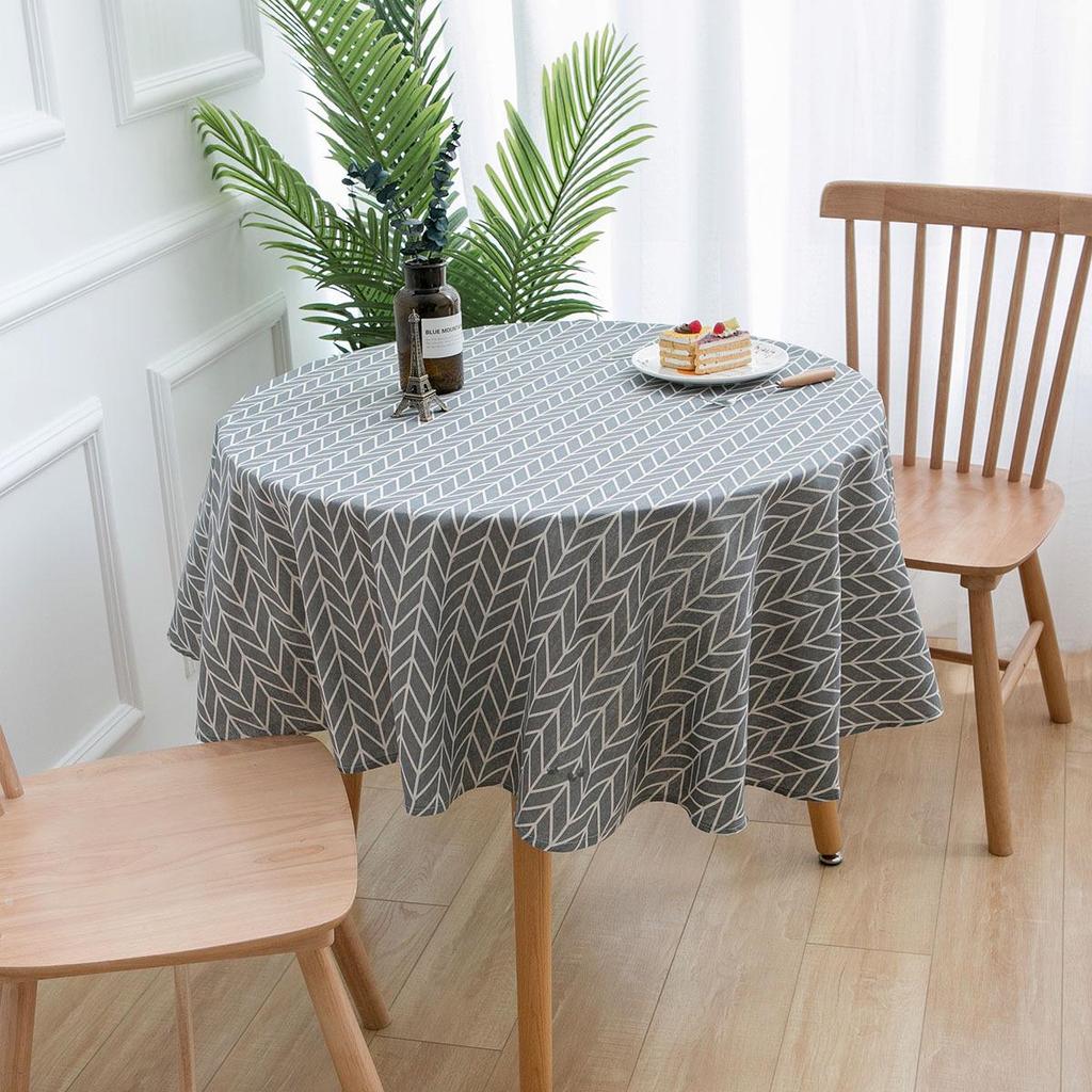 Bohemian Blue Geometric Print Tablecloth with Mediterranean Style Napkins - Cotton Linen for Coffee Table