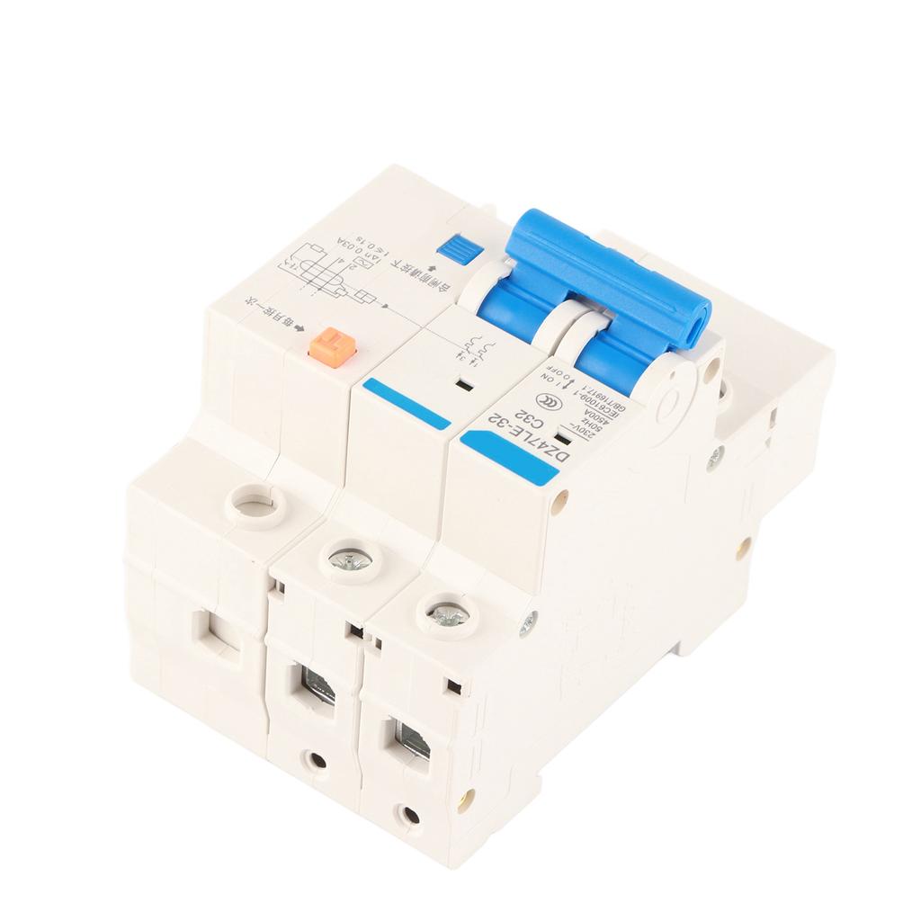 Residual Current Circuit Breaker 32A DZ47LE-32 2P+N C32 RCCB, 230 V 30 MA with Small Size for Home Decoration, Engineering Constructions