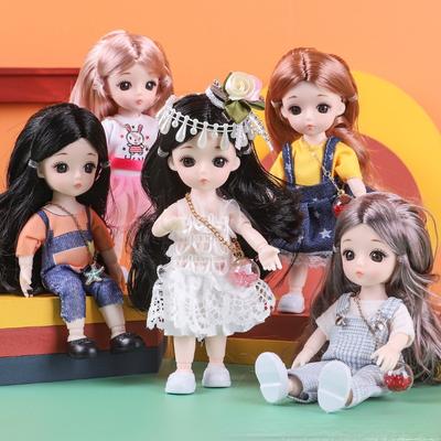 Мини-подвижная 13-шарнирная кукла 17 см, игрушка для девочек, 3D большие глаза, BJD принцесса, полная одежда, коллекция платьев, детская кукла в подарок