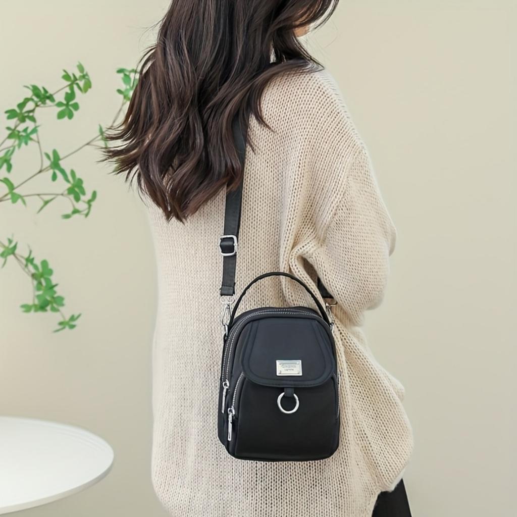 Lightweight Nylon Women's Crossbody Bag - Casual Mini Tote with Multiple Zippered Compartments, Removable Shoulder Strap, Available In A Dozen Colors