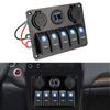 Dual USB Slot Socket 5 Gang LED Rocker Switch Panel With Fuse 12/24V Outlet Combination Digital Voltage Waterproof