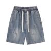 Star Cut Torn Denim Shorts for Men's Summer Washed Street Trendy Five Piece Pants Loose Casual Straight Leg Shorts