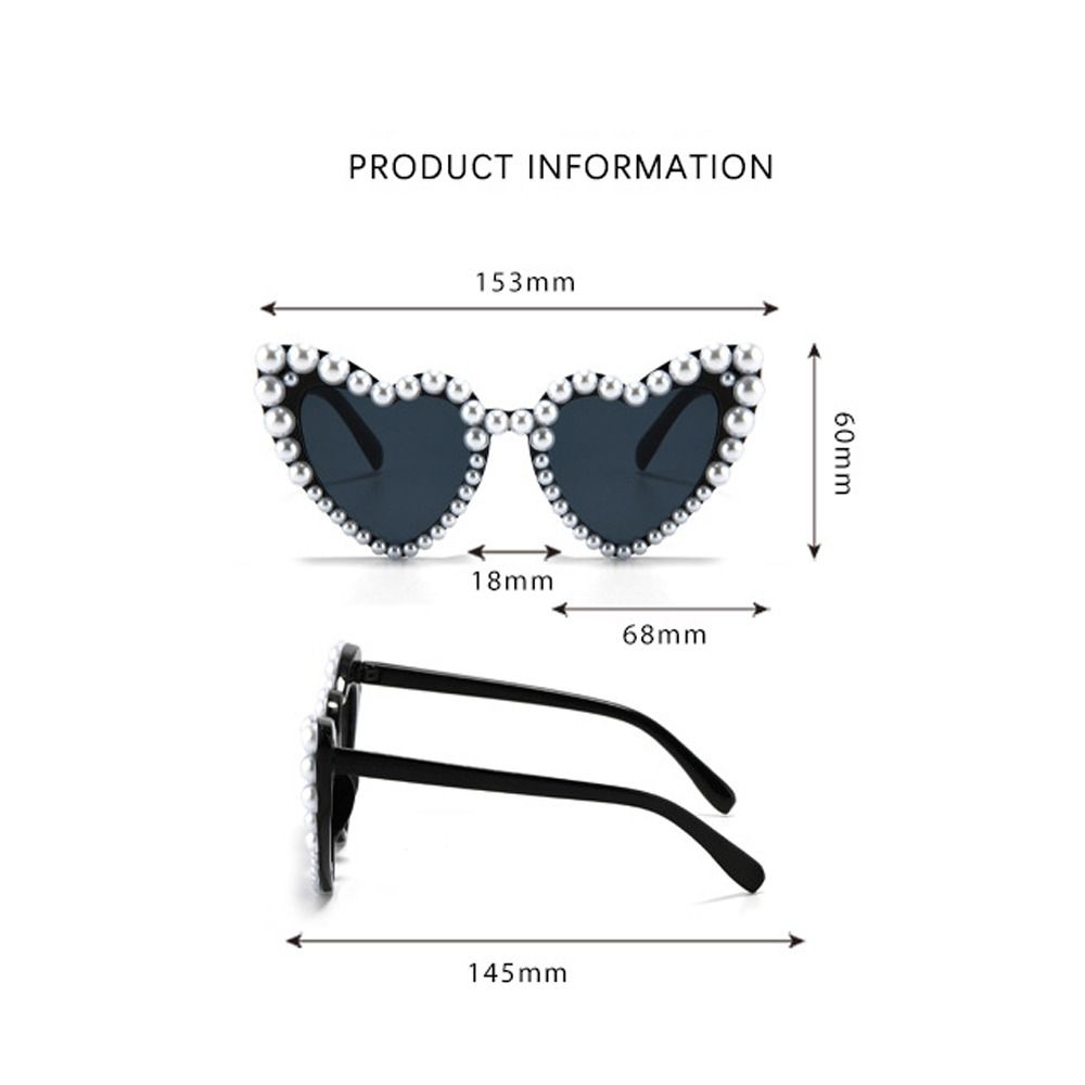 Heart-shaped Frame Pearl Decoration Sunglasses Travel Black Shades Glasses Bridal Glasses Outdoor