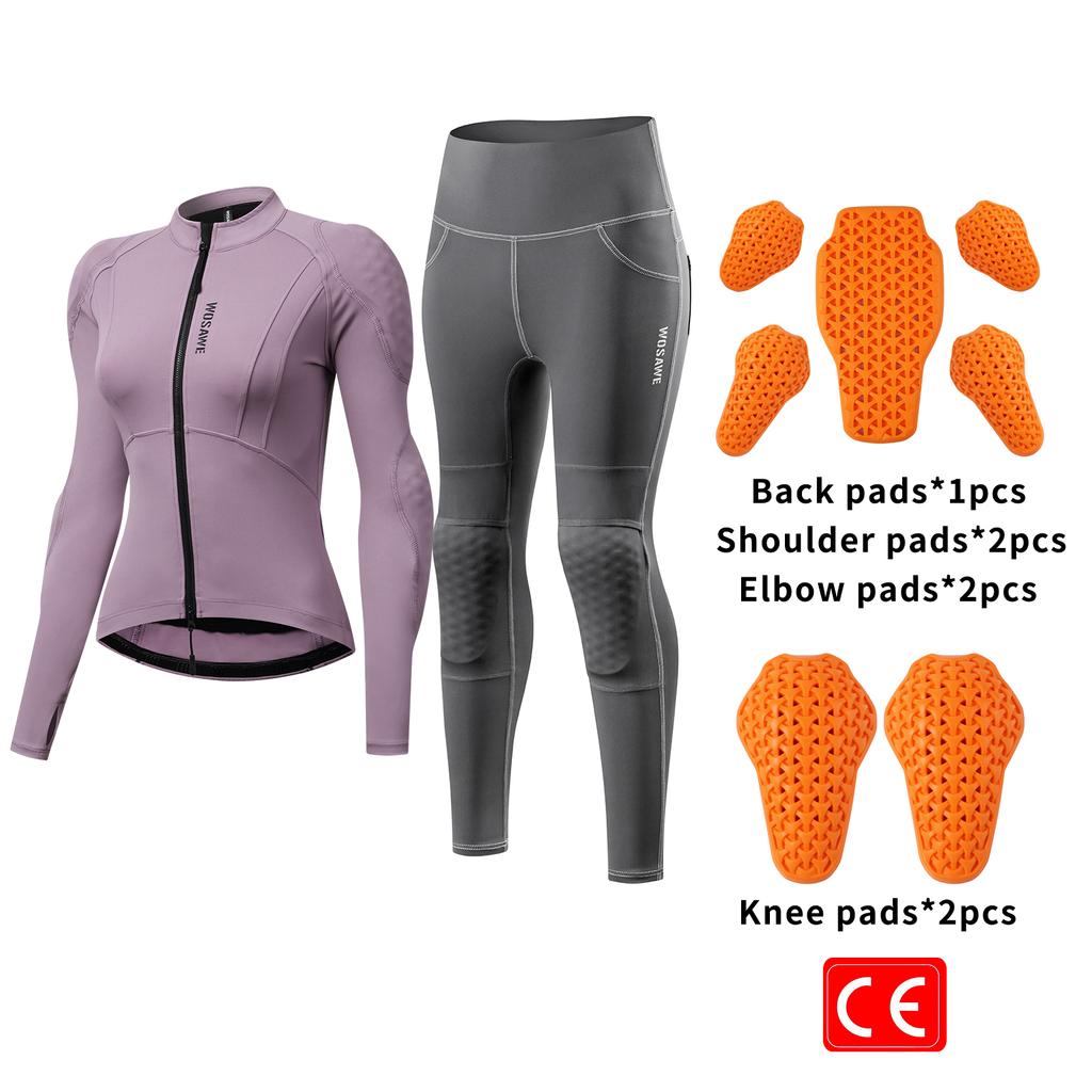 Wosawe Женская мотоциклетная одежда Облегающая Высокоэластичная Мотоциклетная Рубашка Брюки Защитный Костюм с Мягкой Защитой Всего Тела