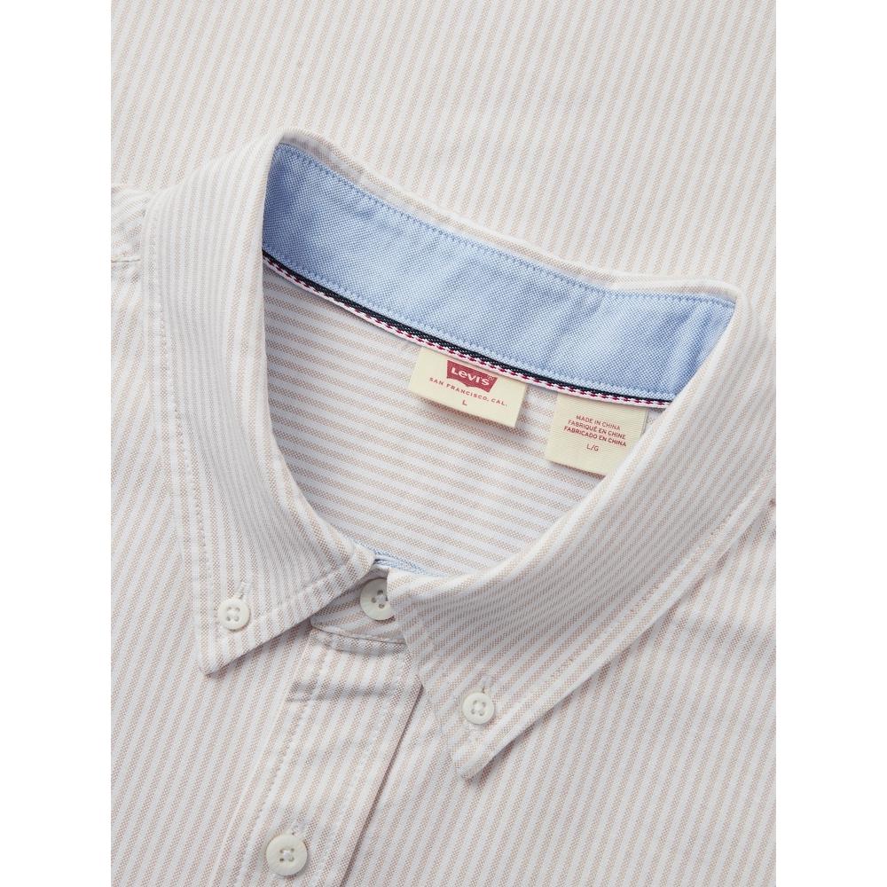 Levis Свободная Повседневная Полосатая Мягкая Удобная Рубашка с Длинным Рукавом Мужские рубашки Коричневый Белый 0017V-0008