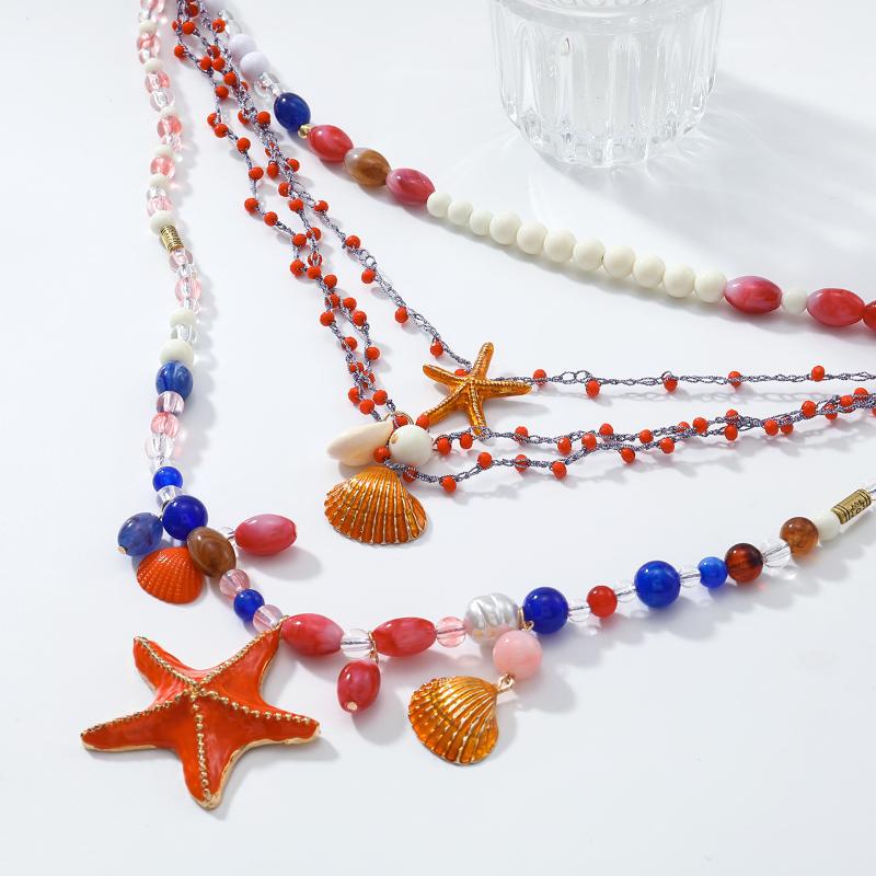 Многослойное плетеное вручную ожерелье из бисера и ракушек морской звезды для женщин, летний стиль для отпуска на океане, праздничная бижутерия, шейные аксессуары