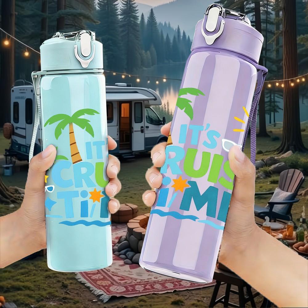 1PC Cruise Vacation Theme 750ml Color Plastic Sports Water Bottle Leakproof Flip Straw Lid Suitable for Sports Office Home Use