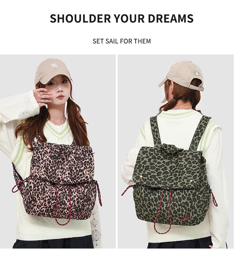 Модный ретро-рюкзак из парусины с леопардовым принтом и завязками, 2025 год - большая вместимость