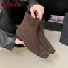 Fashion Female Square Toe Ladies Flats Ankle Boots Shoes With Zippers Footwear Fashion Flock Women Short Boots Flats Shoes