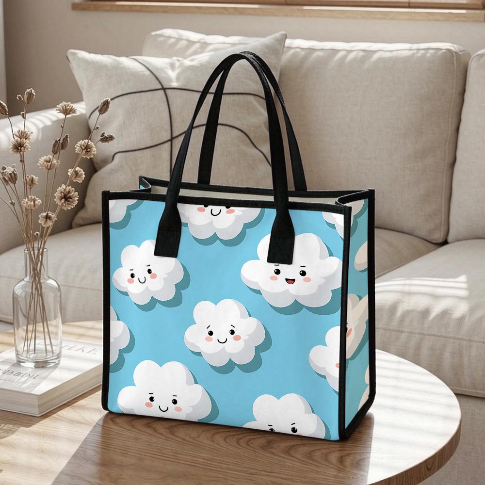 Cute Cloud Printed Canvas Tote Bag Casual Large Capacity Portable Handbag for Daily Shopping Travel Outdoor Use