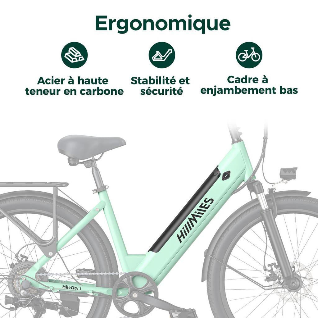 HillMiles MileCity 1, 26" Step-Through Electric Bike, 250W Motor, 36V 13Ah Battery, 25 KM/H, 7 Speed, Perfect for Urban Commuting