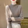 Однотонный свитер с высоким воротом, универсальный вязаный свитер с длинными рукавами для весны и осени, женская одежда