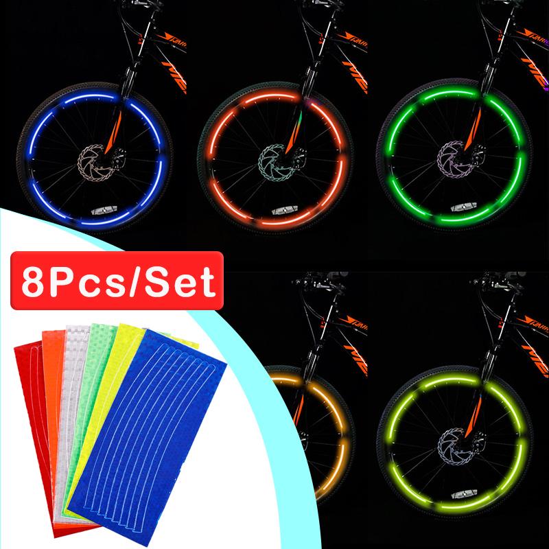8 Pcs Bicycle Tire Reflective Sticker Motorcycle Reflective Tire Sticker Safety Sticker Tape Fluorescent MTB Bike Bicycle Stickers