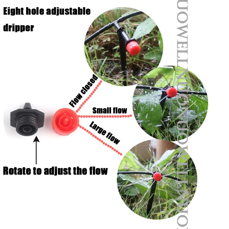 50M~5M Micro Drip Irrigation System 8-Holes Flow Adjustable Watering System Kits Automatic Gardening Irrigation Nozzle Set Tool