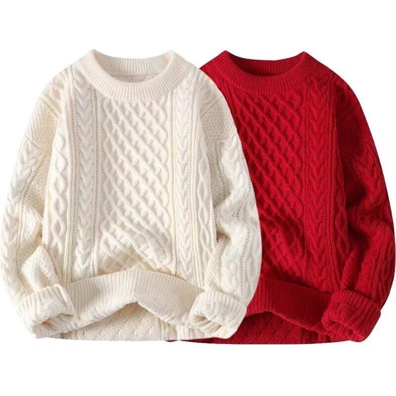 Men S Knitted Twist Sweater Loose Fit Long Sleeve Thick Warm Casual Pullover