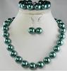12mm Green South Sea Shell Pearl Necklace Bracelet Earring Set