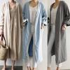 Women's Solid Color Loose Lapel Jacket Long Sleeve Long Plus Size V Neck Trench Coat