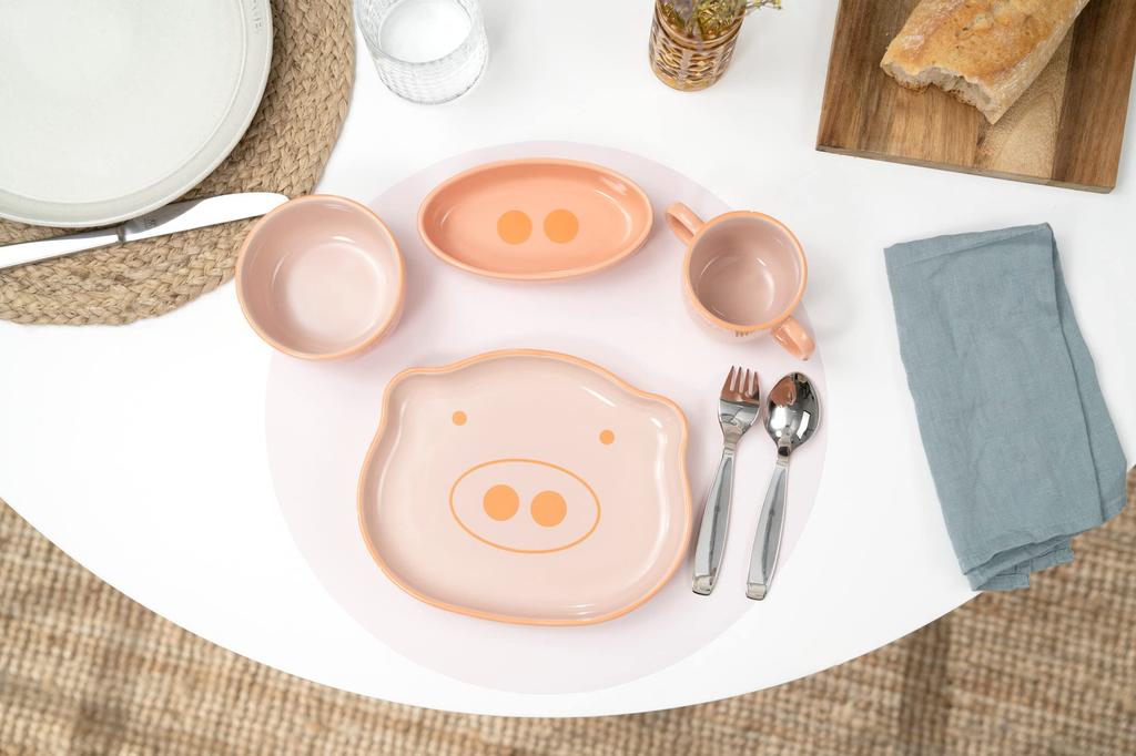 Staub Baby Kids Tableware 4 шт. Набор розовых тарелок, мисок, кружек, японская керамическая посуда STAUB Baby Kids "Ceramic & Pig" для детей [Авторизованный продукт] и
