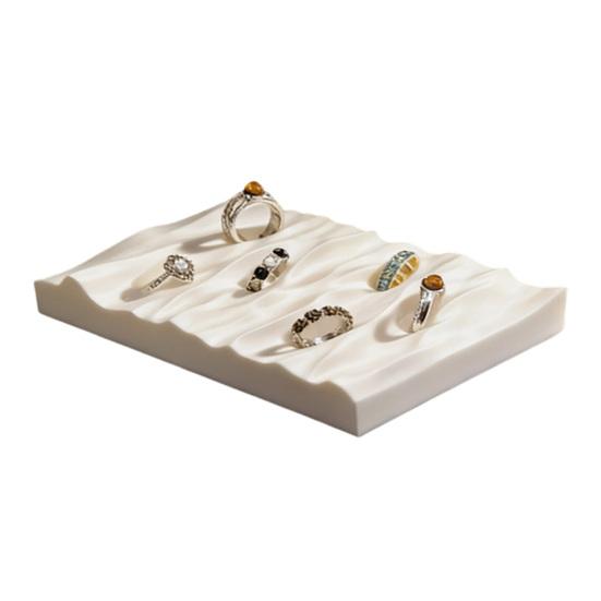 jijijing Jewelry Tray, Multi-Slot Ring Storage Box, 3D Printed One-Piece Molding Wave Texture Design Display Tray for Home Photo Scenes