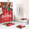Christmas Shower Curtain Floor Mat Combination Four-Piece Set Bathroom Toilet Carpet Shower Room Mat Foot Mat