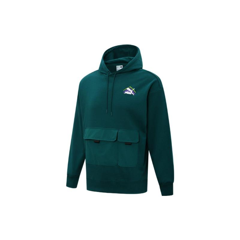 Puma FW22 Толстовка с капюшоном и длинным рукавом с принтом логотипа, мужские топы, зеленый 537392-24