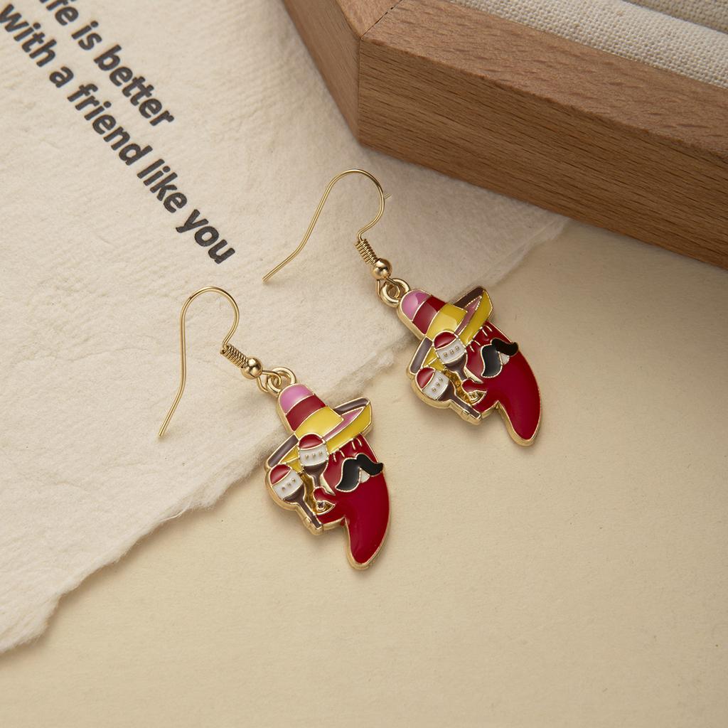 Серьги Халапеньо, Персонализированное чувство дизайна, Борода из красного перца, Мультяшные серьги-шляпы с широкими полями, Женские