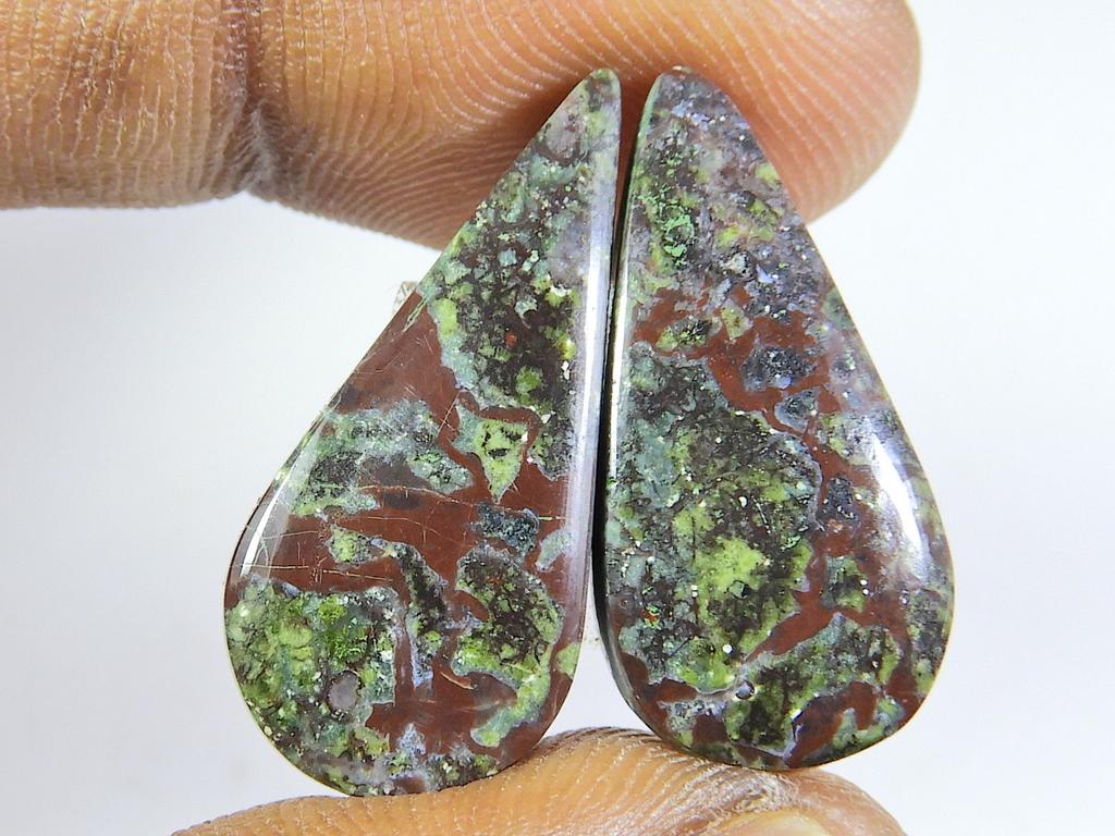 26Cts. НАТУРАЛЬНАЯ ДРАКОНОВАЯ ЯШМА ПАРА ГРУШЕВЫХ КАБОШОНОВ, ДРАГОЦЕННЫЙ КАМЕНЬ 12X26X05 ММ SK-408