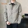 Мужская куртка с лацканами, длинным рукавом, застежкой на пуговицы, пальто с боковыми карманами, весна-осень, однотонная повседневная верхняя одежда