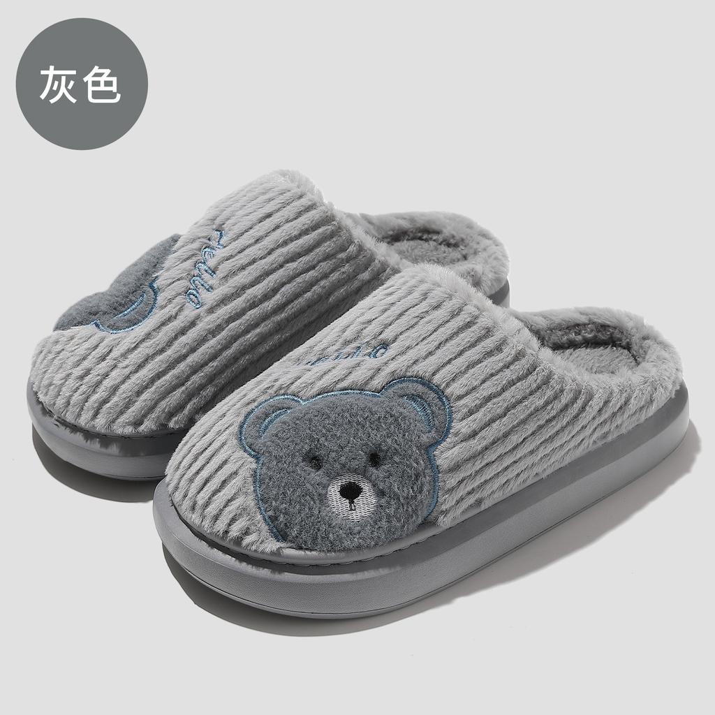 Толстоподошвенные хлопковые тапочки с мишками, осенне-зимние, парные, домашние, комнатные, плюшевые, теплые, с мягкой подошвой, нескользящие, хлопковые мопы