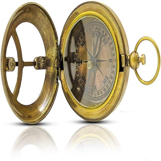 Brass Sundial Compass 5.08 Cm Push Button Face Open Compass Working Pocket Sundial Compass For Hiking Camping Indoor Outdoor.