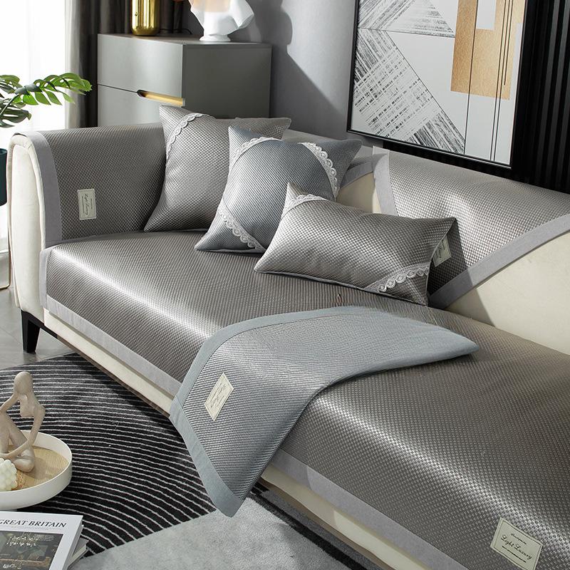 Летняя подушка для дивана из ледяного шелка. Нескользящий летний коврик. Подушка для сиденья. Четыре сезона. Универсальный грязеотталкивающий светильник. Роскошный стиль. Универсальный чехол для дивана.