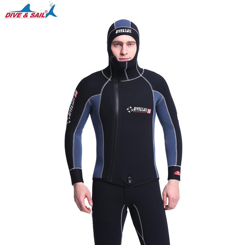Diving Suit Men's 5MM Long-sleeved Split Hooded Thick Warm Two-piece Wet Snorkeling Surfing